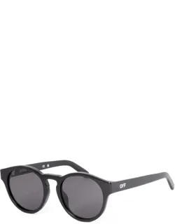 Sunglasses Round Full Rim, Black Frame And Dark Grey Lens