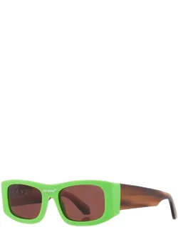 Sunglasses Square Full Rim, Green/striped Havana Frame And Brown Lens