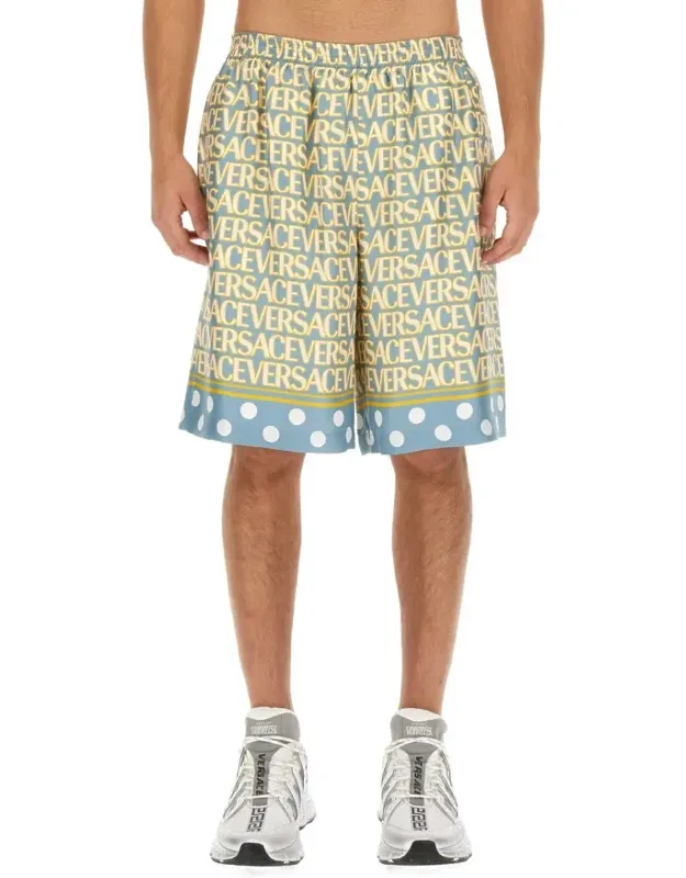 Shorts With Bold Print And Polka Dot Band
