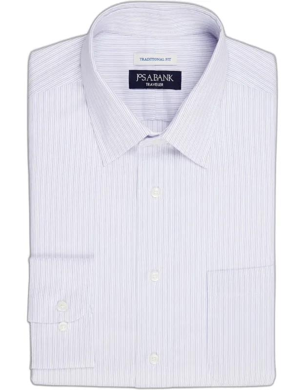 Traditional Fit Point Collar Stripe Dress Shirt