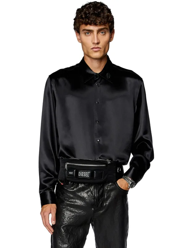 Satin Shirt With Logo-embroidered Collar
