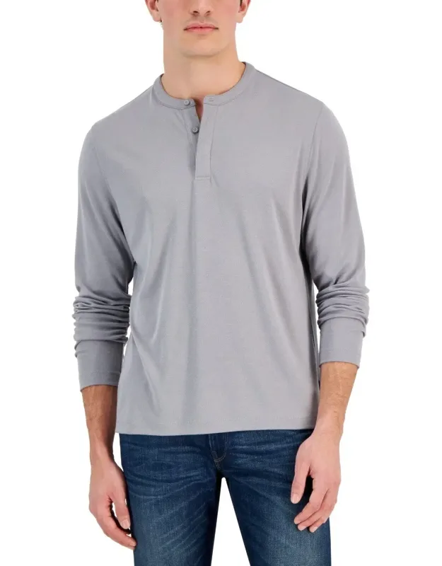 Stretch Henley Neck Long Sleeve T-shirt