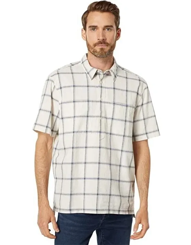Shirt, White Check Popover Short Sleeve Regular Fit