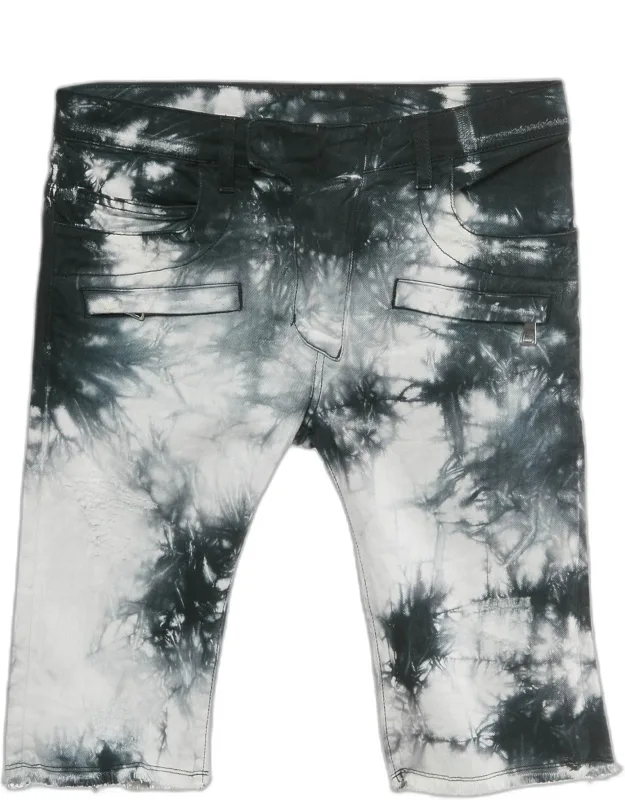 Tie-dye Frayed Hem Distressed Denim Shorts