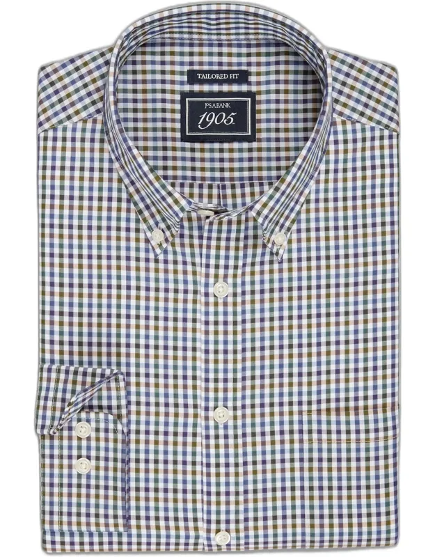 Tailored Fit Small Check Comfort Stretch Casual Shirt