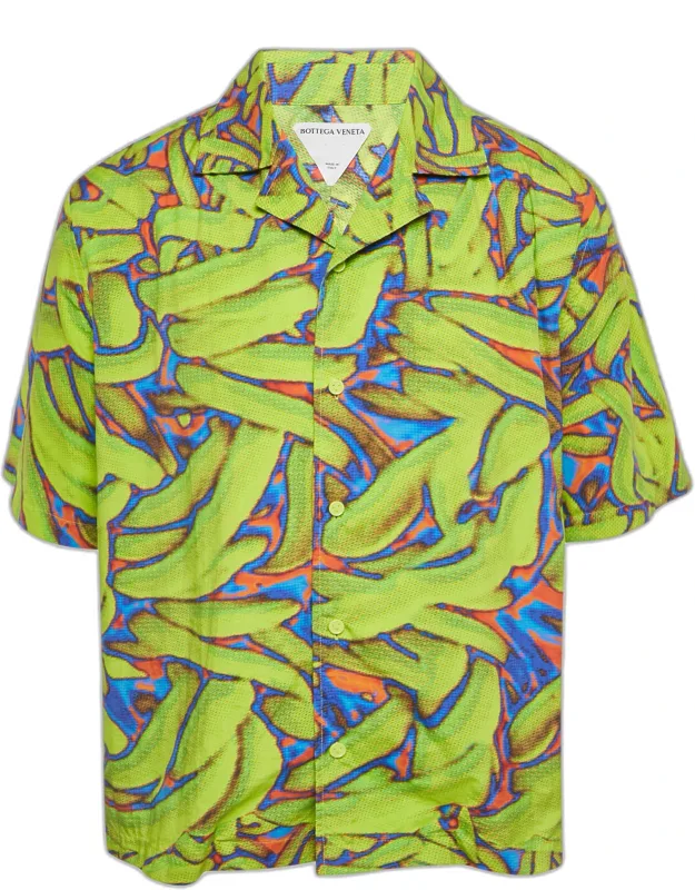 Neon Green Printed Synthetic Short Sleeve Shirt