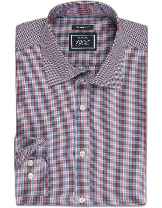 1905 Collection Tailored Fit Railroad Check Comfort Stretch Casual Shirt