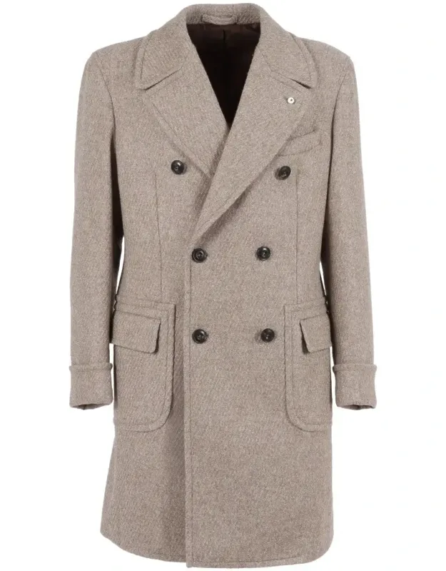 Tailored Double-breasted Coat In Textured Wool-cashmere Blend