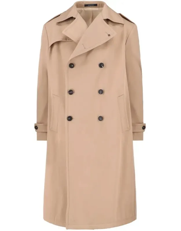 Double-breasted Cotton Trench Coat With Adjustable Belt