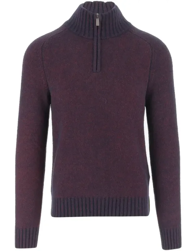 Wool Blend Sweater With Zipper At The Neck