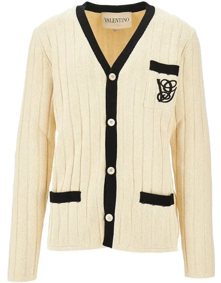 Ribbed Cotton Cardigan With Vg Embroidery