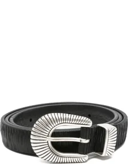 Textured Leather Sunray Buckle Belt