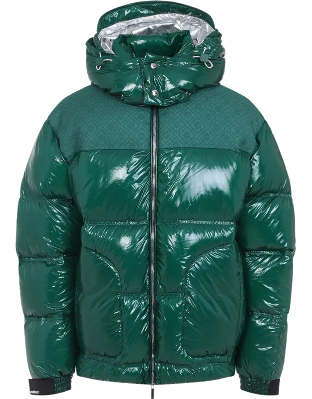 High-shine Patterned-panel Puffer Jacket