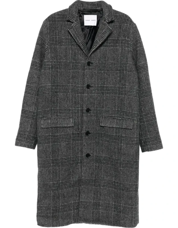 Checked-pattern Single-breasted Coat