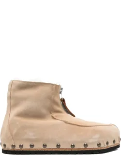 Zip-front Studded Suede Boots