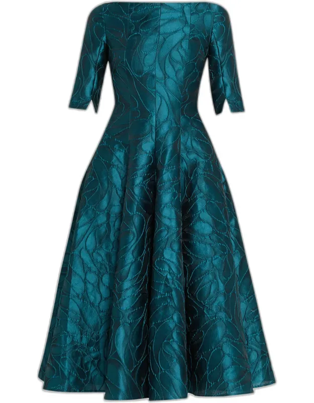 Textured Jacquard 3/4-sleeve Midi Dress