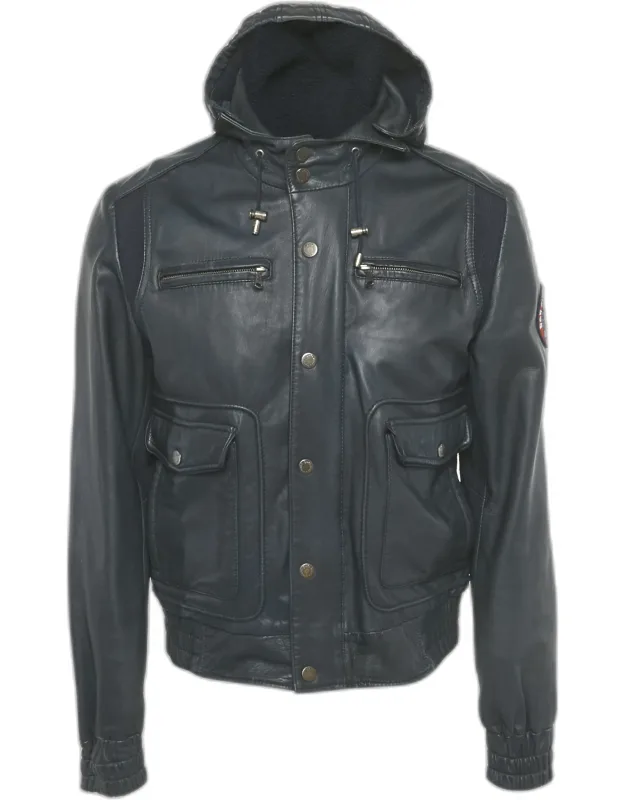 Applique Detail Leather Hooded Jacket