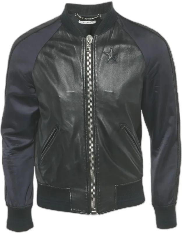 Leather And Satin Stadium Bomber Jacket