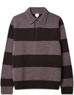 Mauve Block Stripe Knitted Polo Sweater