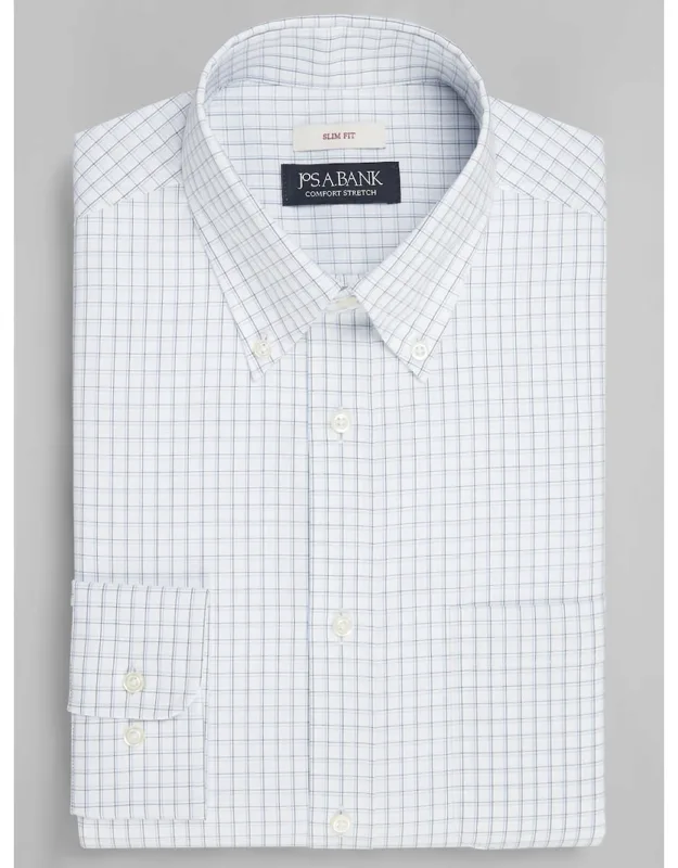 Slim Fit Button-down Collar Check Dress Shirt