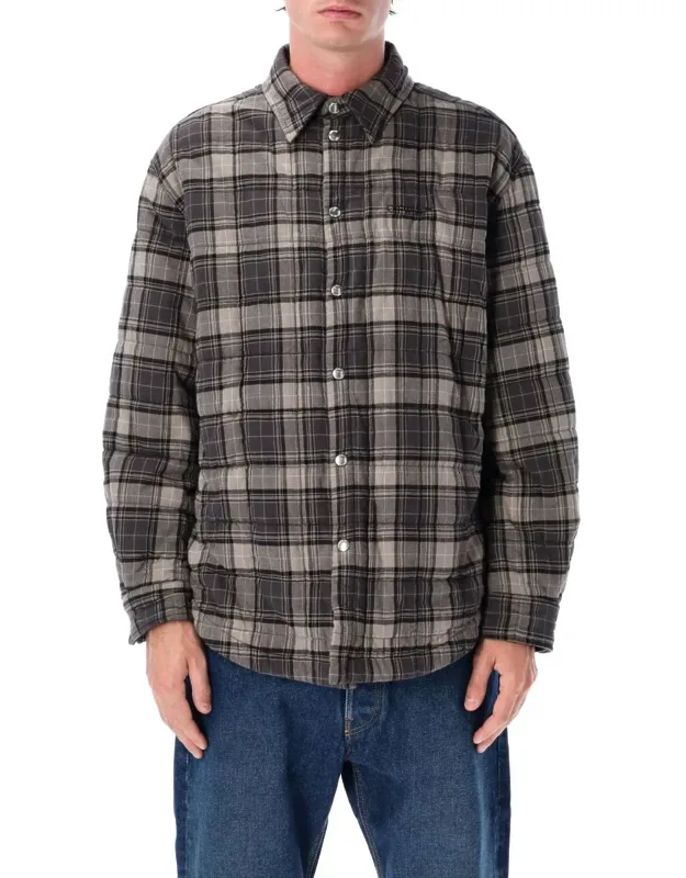 Padded Check Cotton Shirt Jacket With Logo