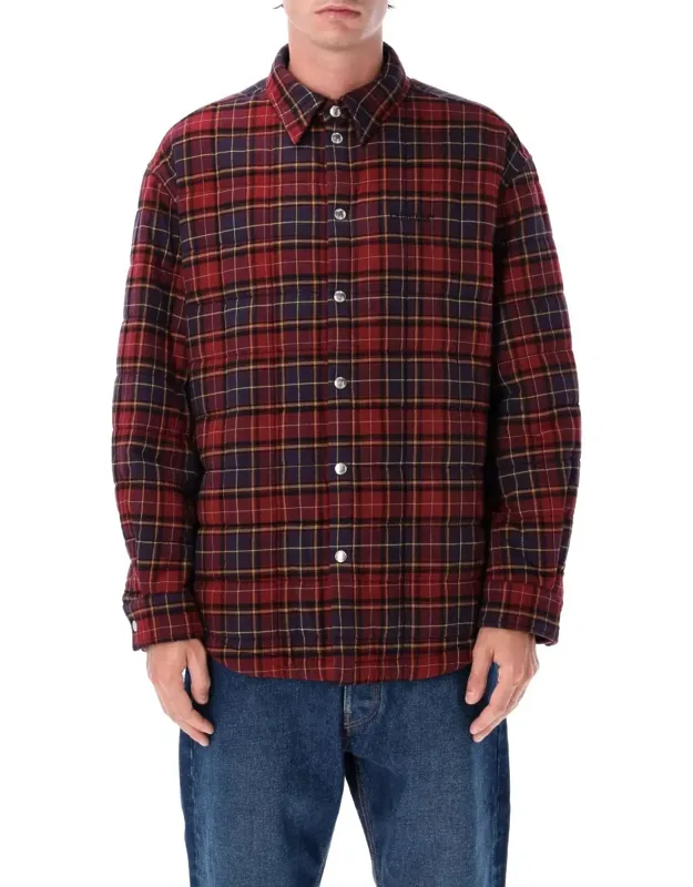 Padded Check Cotton Shirt Jacket With Logo