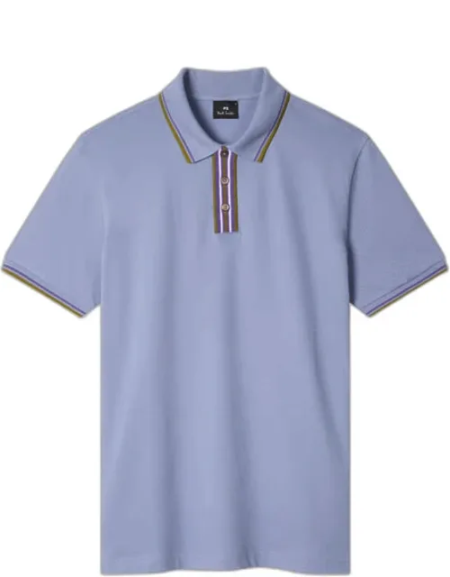 Washed Indigo Polo Shirt With Stripe Tipping