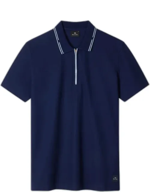 Zip-neck Pique Polo Shirt