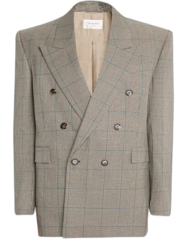 Double-breasted Check Wool Blazer