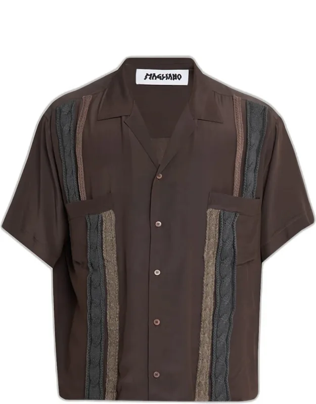 Vertical Embroidered Short-sleeve Shirt