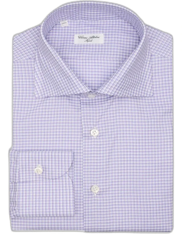 Cotton Micro-check Spread Collar Dress Shirt