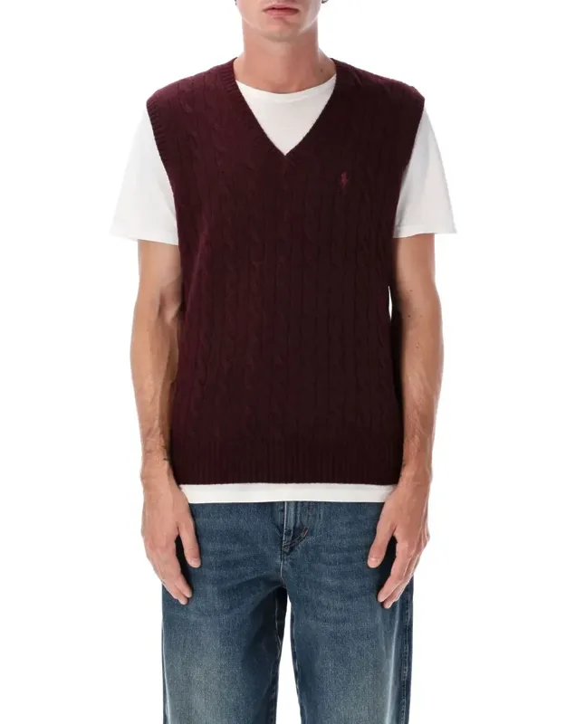 Cable-knit Cashmere Sleeveless Jumper With V-neck