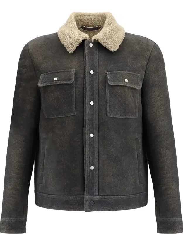 Shearling Jacket With Soft Lining And Flap Patch Pockets