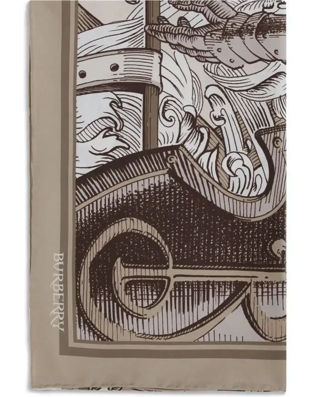 Knight Engraving Print Silk Scarf