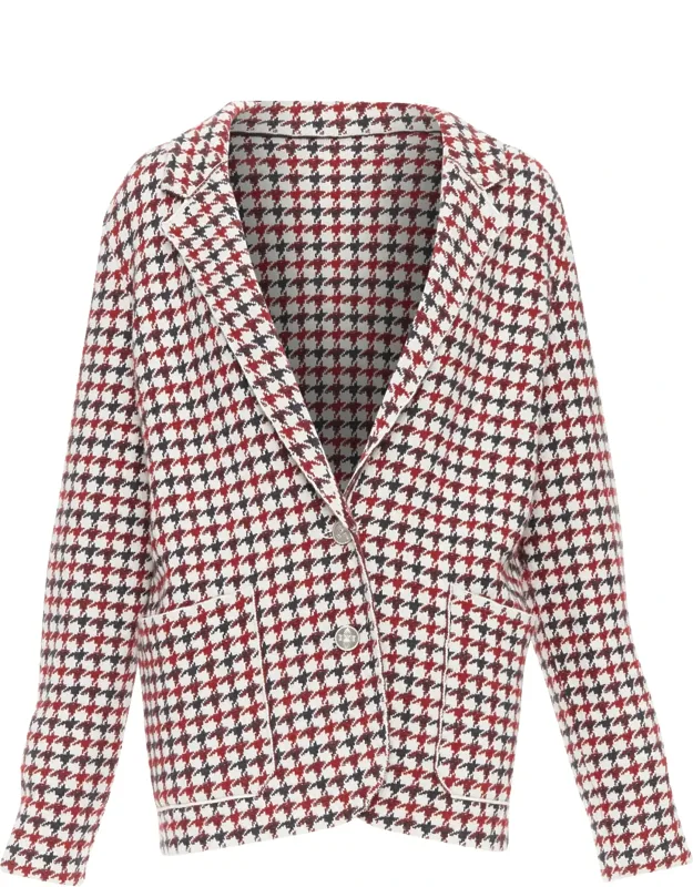 Cashmere Lambswool Houndstooth Knit Blazer