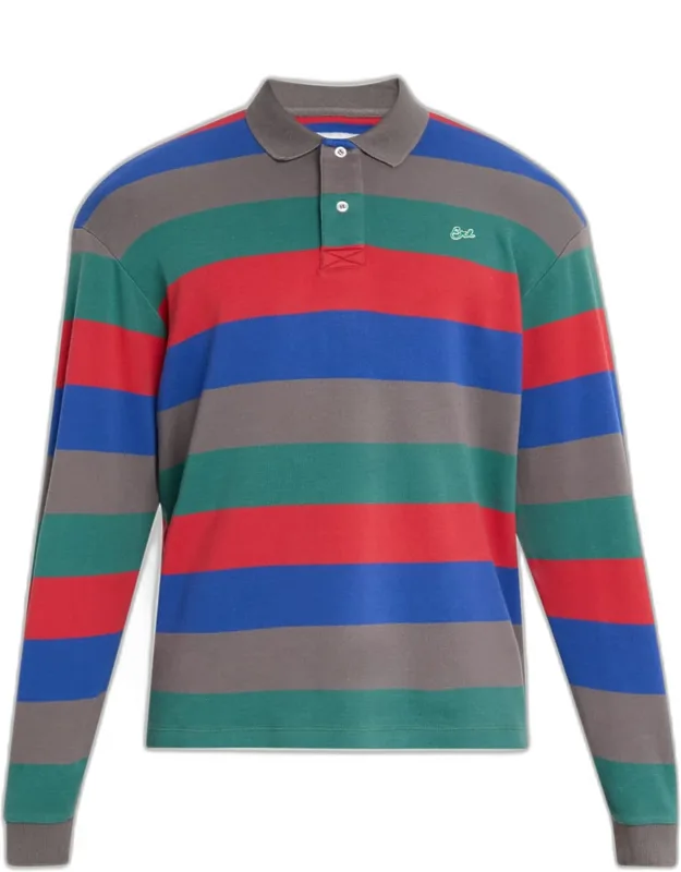 Color Block Stripe Long-sleeve Polo Shirt