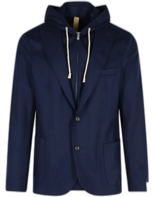 Blazer With Drawstring Hood And Button Closure