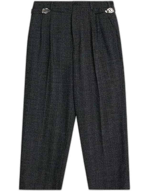 Relaxed Wool Herringbone Pleated Pants