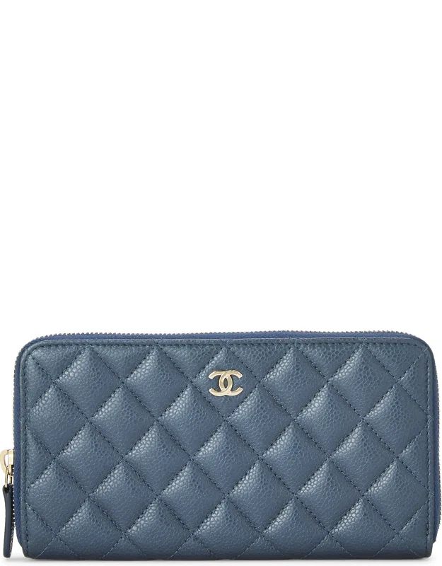 Quilted Caviar Zip Around Wallet