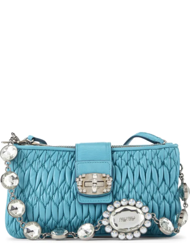 Nappa Crystal Flap Clutch With Chain