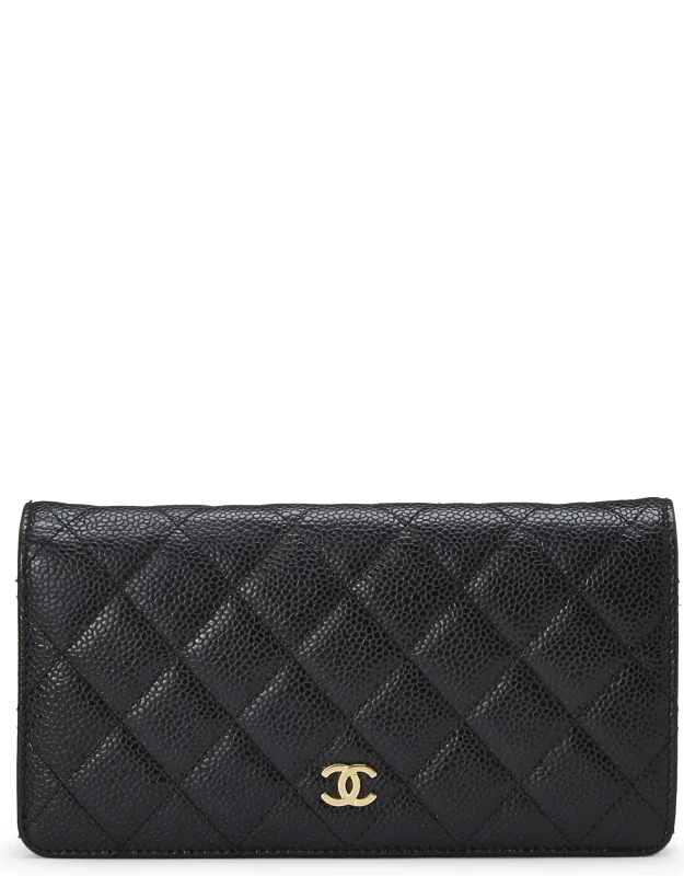 Quilted Caviar Zip Around Wallet
