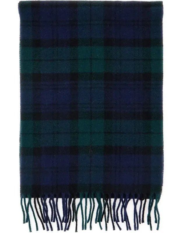 Scarf With Pony Embroidery And All-over Check Motif In Wool