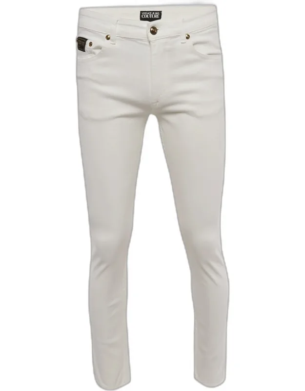 White Logo Embroidered Denim Slim Fit Jeans