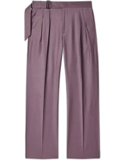 Overdyed Wool-cashmere Flannel Pleat-front Belted Trousers