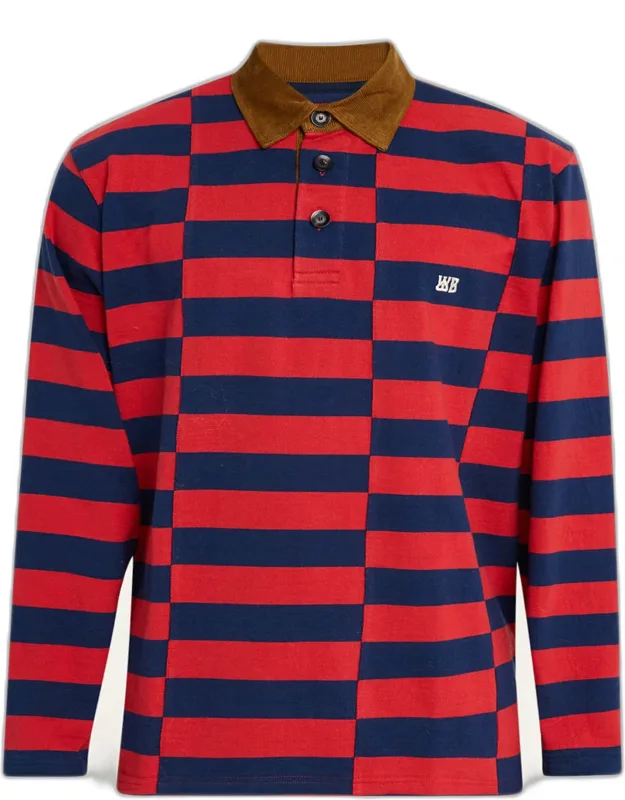 Cotton Stripe Corduroy-collar Rugby Shirt