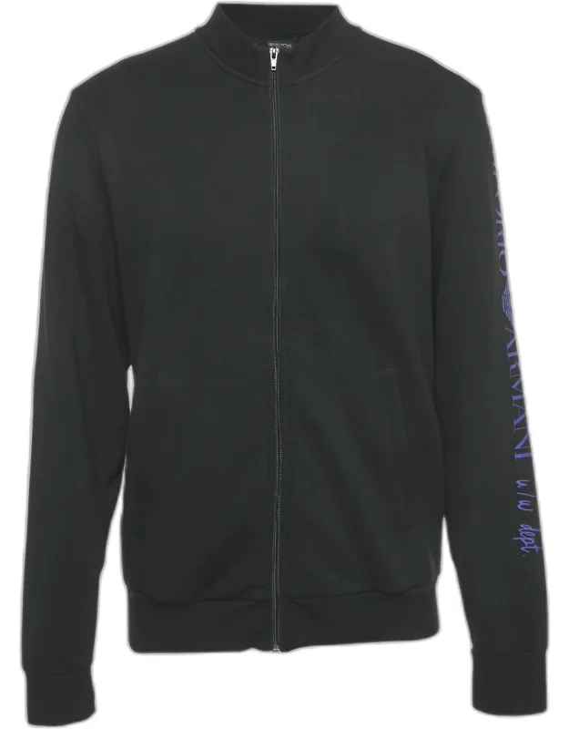 Cotton Logo Print Zip Front Hoodie