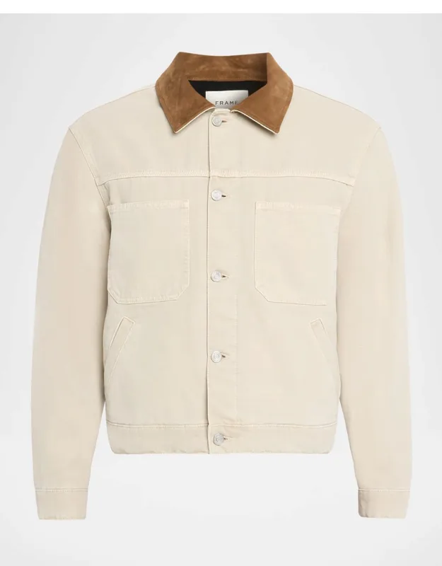 Canvas Suede-collar Utility Jacket