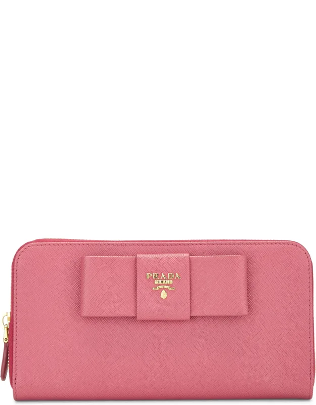 Saffiano Bow Zip Around Wallet