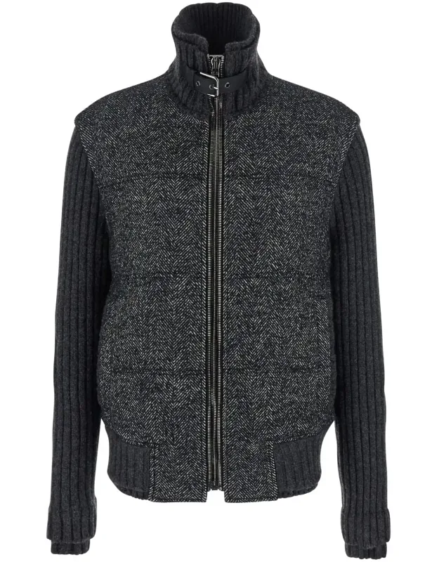 Jacket With High Neck And Belt Detail In Wool Blend Stretch