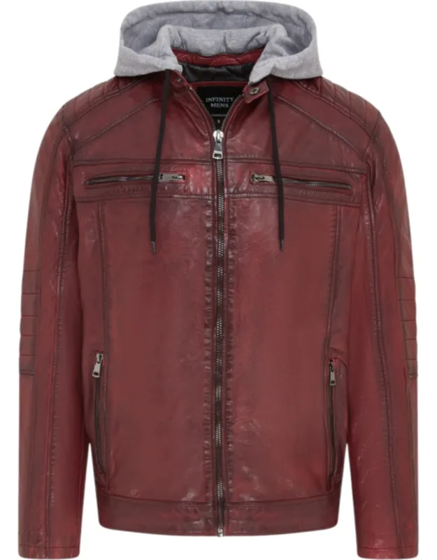 Hooded Biker Lamb Leather Jacket